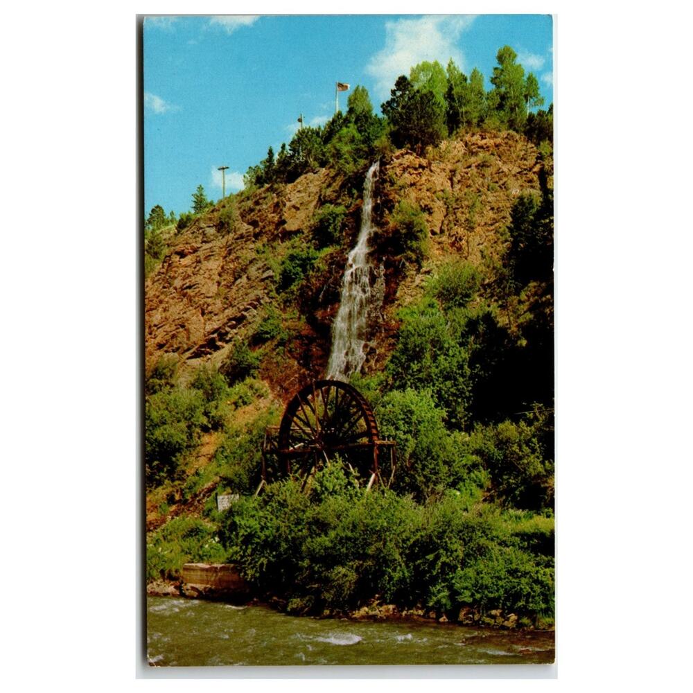 Idaho Springs CO Waterfall & Old Water Wheel Clear Creek Postcard